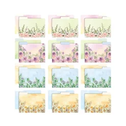 File Folders|Global Printed Products Deluxe Designer Watercolor Floral Heavy-Duty File Folders, 1/3-Cut Tab, Assorted Colors, 24/Pack