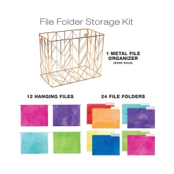 Hanging File Folders|Global Printed Products Deluxe Designer Watercolor Solid Hanging File Folder Kit, 1/3-Cut Tab, Letter Size, Assorted Colors