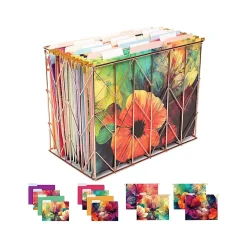 Hanging File Folders|Global Printed Products Deluxe Designer Abstract Floral Hanging File Folder Kit, 1/3-Cut Tab, Letter Size, Assorted Colors