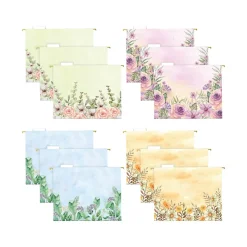 Hanging File Folders|Global Printed Products Deluxe Designer Watercolor Floral Heavy-Duty Hanging File Folders, Letter-Size, Assorted Colors