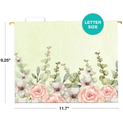Hanging File Folders|Global Printed Products Deluxe Designer Watercolor Floral Heavy-Duty Hanging File Folders, Letter-Size, Assorted Colors