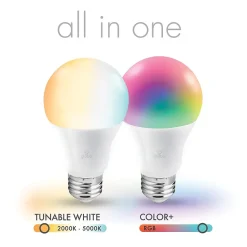 Globe Electric A19-Shape E26-Base Wi-Fi Tunable 60-Watt-Equivalent Frosted Smart LED Light Bulb, Color Changing RGB (34212)