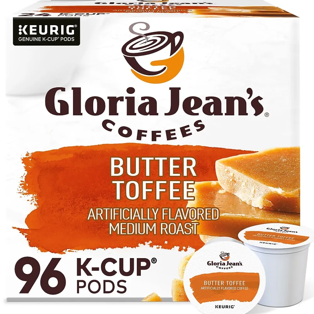 Gloria Jean's Coffees Butter Toffee Coffee, Keurig K-Cup Pod, Medium Roast, 96/Carton (60051-012CT)