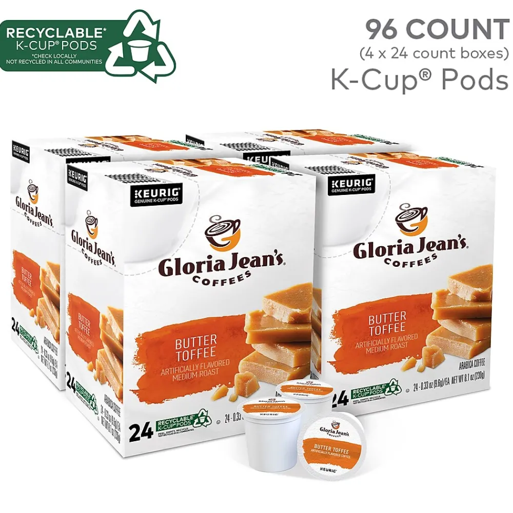 Gloria Jean's Coffees Butter Toffee Coffee, Keurig K-Cup Pod, Medium Roast, 96/Carton (60051-012CT)