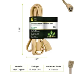 GoGreen Power 14/3 6' Appliance Cord, Beige, 3/Pack (GG-25606)
