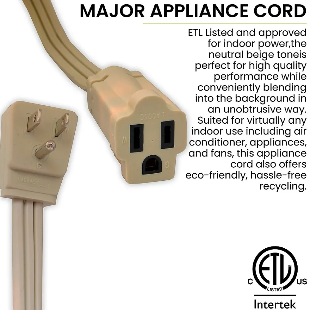 GoGreen Power 14/3 6' Appliance Cord, Beige, 3/Pack (GG-25606)