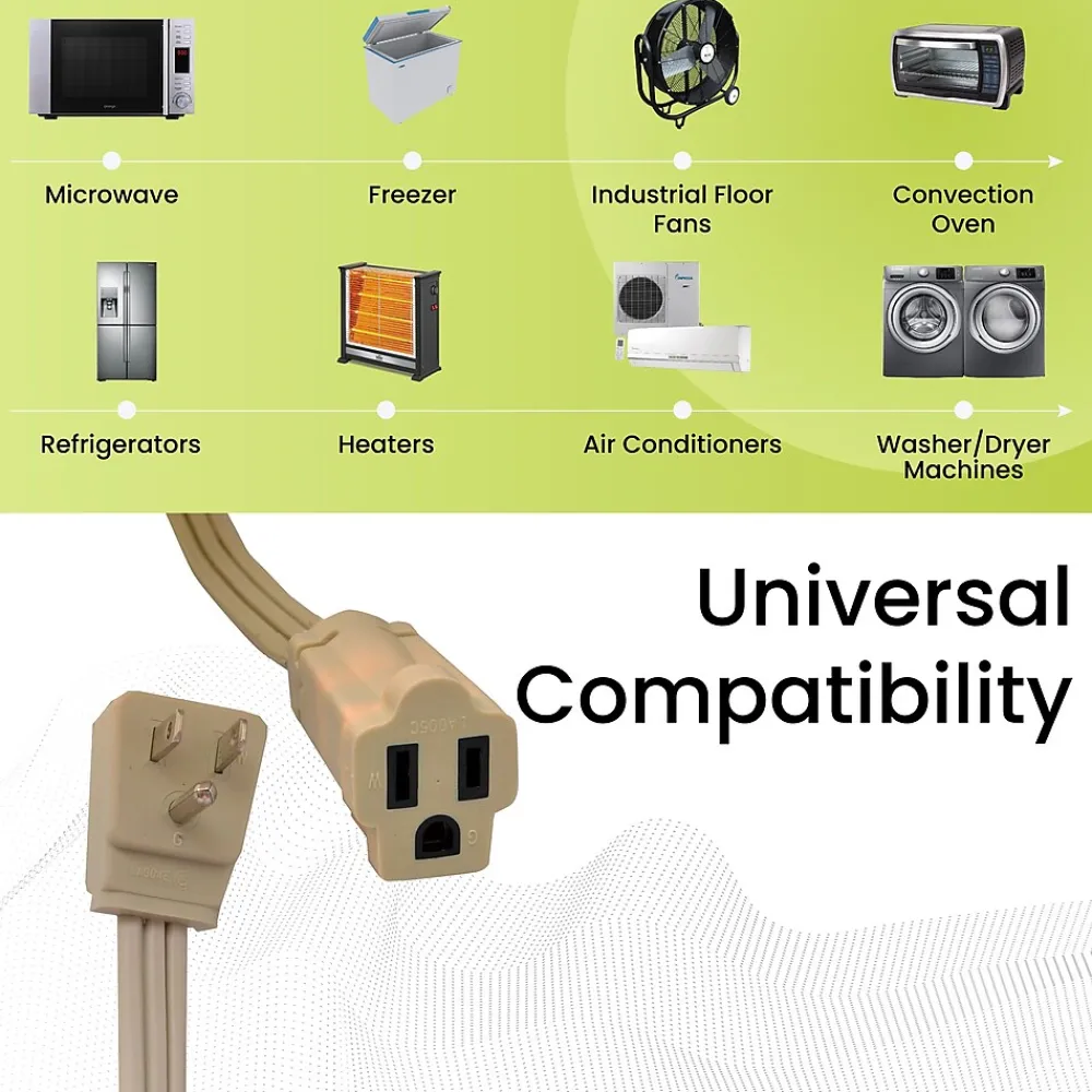 GoGreen Power 14/3 6' Appliance Cord, Beige, 3/Pack (GG-25606)