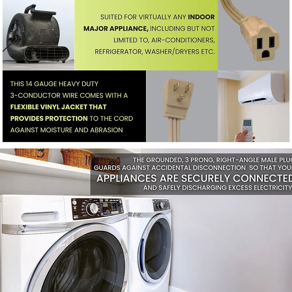 GoGreen Power 14/3 6' Appliance Cord, Beige, 3/Pack (GG-25606)