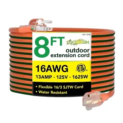 GoGreen Power 16/3 8' Heavy Duty Extension Cord, Lighted End, Orange (GG-13708)