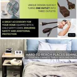 GoGreen Power 15' Extension Cord, 3-Outlet, 16 AWG, Brown (GG-24815-3)