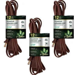 GoGreen Power 12' Extension Cord, 3-Outlet, 16 AWG, Brown (GG-24812-3)
