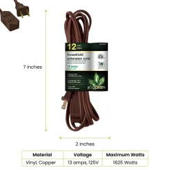 GoGreen Power 12' Extension Cord, 3-Outlet, 16 AWG, Brown (GG-24812-3)