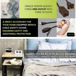 GoGreen Power 12' Extension Cord, 3-Outlet, 16 AWG, Brown (GG-24812-3)