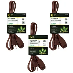 GoGreen Power 6' Extension Cord, 3-Outlet, 16 AWG, Brown (GG-24806-10)