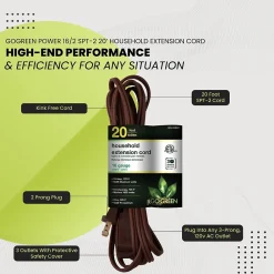 GoGreen Power 20' Extension Cords, 3-Outlet, 16 AWG, Brown, 3/Pack (GG-24820-3)
