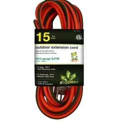 GoGreen Power 15' Indoor/Outdoor Extension Cord, 16 AWG, Orange (GG-13715)