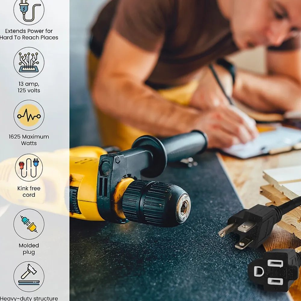 GoGreen Power 8' Indoor/Outdoor Extension Cord, 16 AWG, Black (GG-13708BK)