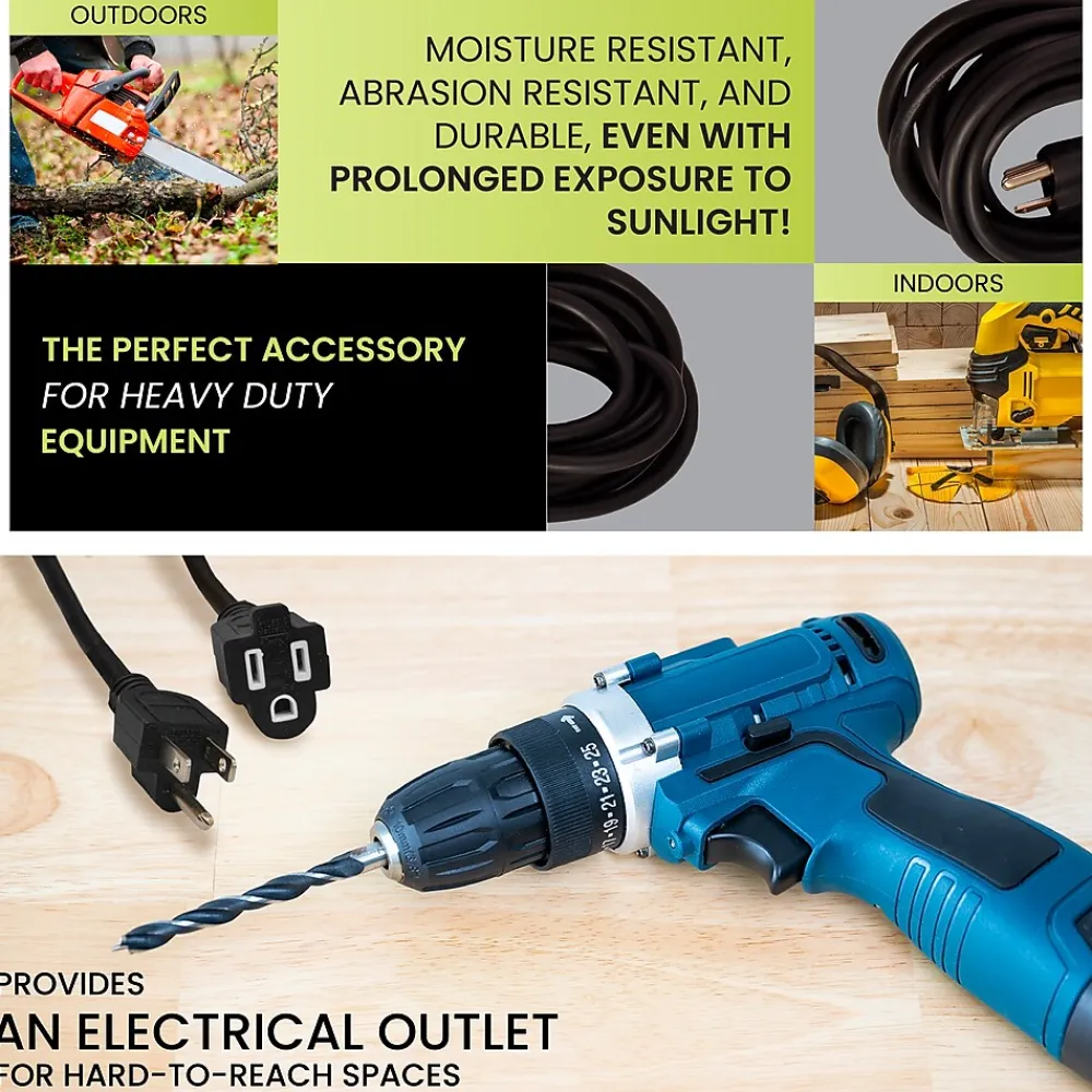 GoGreen Power 8' Indoor/Outdoor Extension Cord, 16 AWG, Black (GG-13708BK)