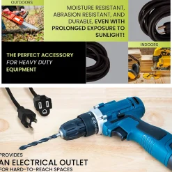 GoGreen Power 15' Indoor/Outdoor Extension Cord, 16 AWG, Black (GG-13715BK)