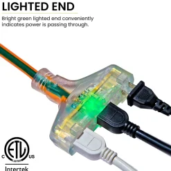 GoGreen Power 100' Indoor/Outdoor Extension Cord, 3-Outlet, 14 AWG, Orange (GG-15100)