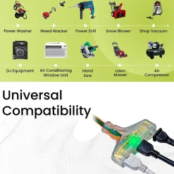 GoGreen Power 100' Indoor/Outdoor Extension Cord, 3-Outlet, 14 AWG, Orange (GG-15100)