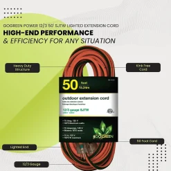 GoGreen Power 50' Indoor/Outdoor Extension Cord, 12 AWG, Orange (GG-14050)