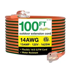 GoGreen Power 100' Indoor/Outdoor Extension Cord, 14 AWG, Orange (GG-13800)