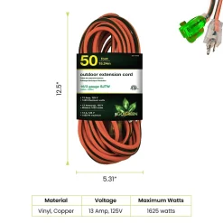 GoGreen Power 50' Indoor/Outdoor Extension Cord, 16 AWG, Orange (GG-13750)