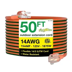 GoGreen Power 50' Indoor/Outdoor Extension Cord, 14 AWG, Orange (GG-13850)