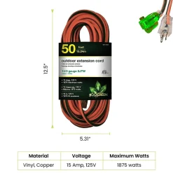GoGreen Power 50' Indoor/Outdoor Extension Cord, 14 AWG, Orange (GG-13850)