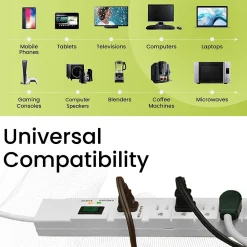 GoGreen Power 6' Metal Surge Protector, 7 Outlets, White (GG-17636)