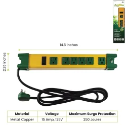 GoGreen Power 6' Metal Surge Protector, 6 Outlets, Yellow/Green (GG-26114)