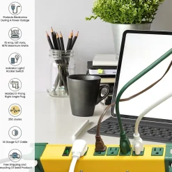 GoGreen Power 6' Metal Surge Protector, 6 Outlets, Yellow/Green (GG-26114)
