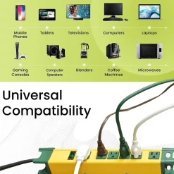 GoGreen Power 6' Metal Surge Protector, 6 Outlets, Yellow/Green (GG-26114)