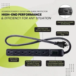 GoGreen Power 6 Outlet Mini Surge Protector, 2' cord, Black (GG-16103MINBK)