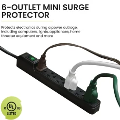 GoGreen Power 6 Outlet Mini Surge Protector, 2' Cord, White (GG-16103MIN)