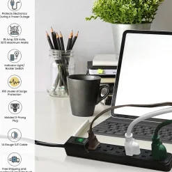 GoGreen Power 6 Outlet Mini Surge Protector, 2' Cord, White (GG-16103MIN)