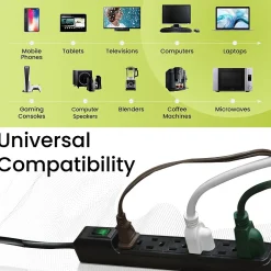 GoGreen Power 6 Outlet Mini Surge Protector, 2' Cord, White (GG-16103MIN)