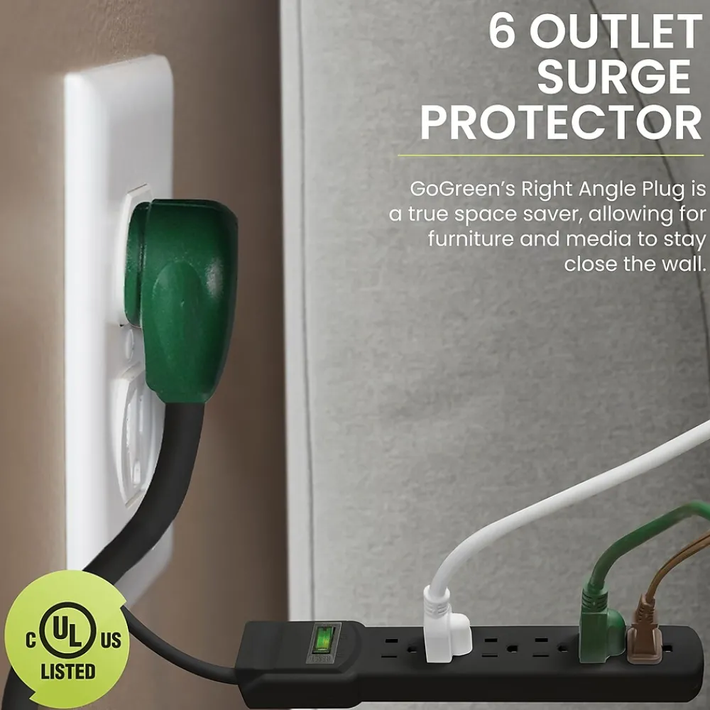 GoGreen Power 6 Outlet Surge Protectors, 6' Cord, Black (GG-16106MSBK)