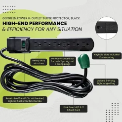GoGreen Power 6 Outlet Surge Protectors, 6' Cord, Black (GG-16106MSBK)