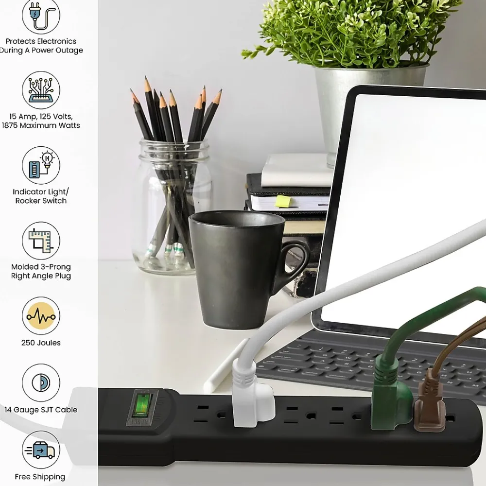 GoGreen Power 6 Outlet Surge Protectors, 6' Cord, Black (GG-16106MSBK)