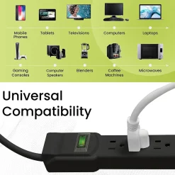 GoGreen Power 6 Outlet Surge Protectors, 6' Cord, Black (GG-16106MSBK)
