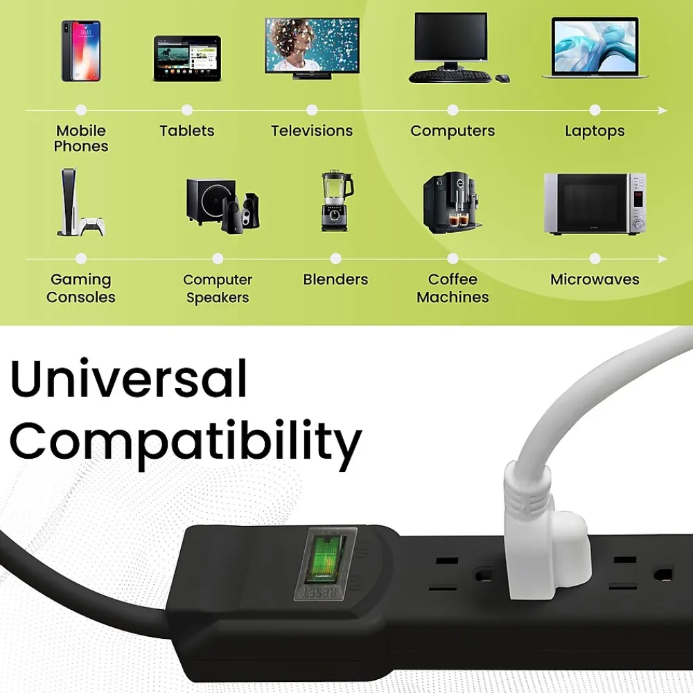 GoGreen Power 6 Outlet Surge Protectors, 6' Cord, Black (GG-16106MSBK)