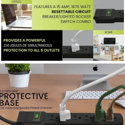 GoGreen Power 6 Outlet Surge Protectors, 6' Cord, Black (GG-16106MSBK)