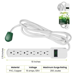 GoGreen Power 6 Outlet Surge Protector, 6' Cord, White (GG-16106MS)
