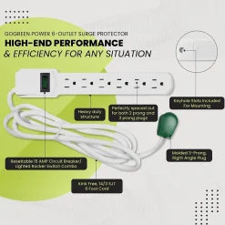 GoGreen Power 6 Outlet Surge Protector, 6' Cord, White (GG-16106MS)