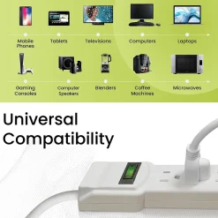 GoGreen Power 6 Outlet Surge Protector, 6' Cord, White (GG-16106MS)