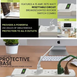 GoGreen Power 6 Outlet Surge Protector, 6' Cord, White (GG-16106MS)