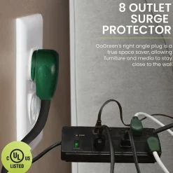 GoGreen Power 8 Outlet Surge Protector, 6' cord, Black (GG-18316BK)