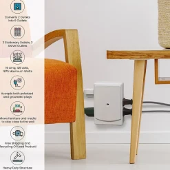 GoGreen Power 6 Outlet Swivel Wall Tap Adapter, White (GG-16000TSW)